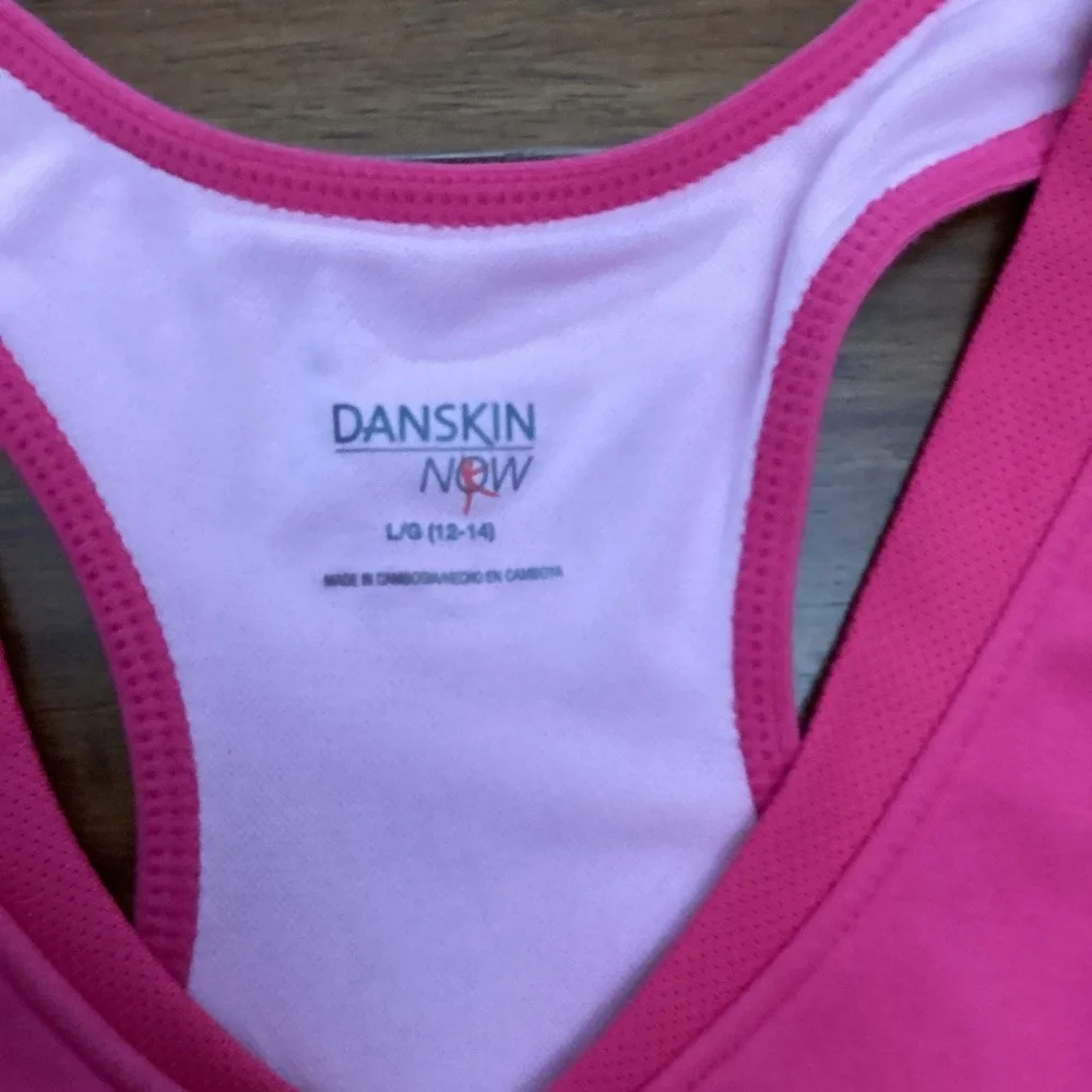 Danskin Now Womens Pink Racerback Tank Top Built-In Shelf Bra Large 12-14 Active